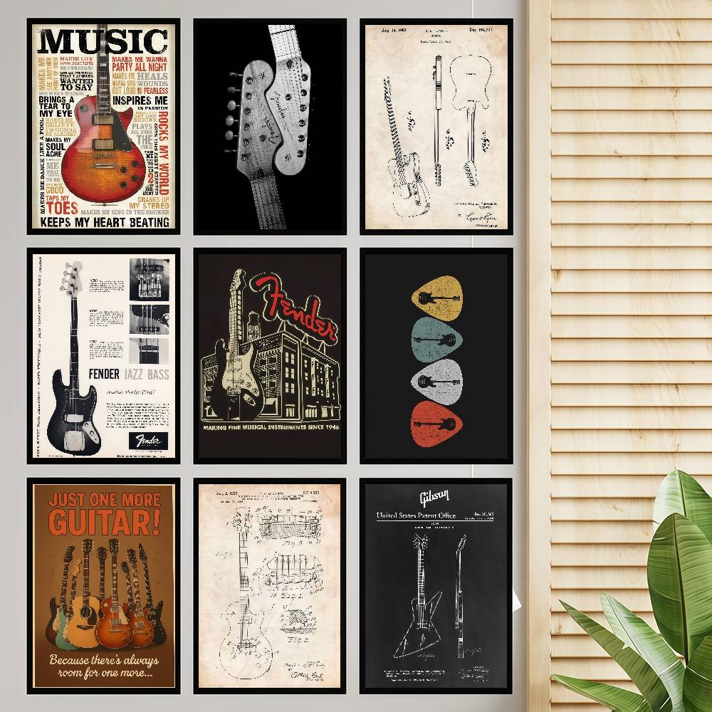 Vintage Collectible Posters - Gitaarcollectie zelfklevende kunstposter Fancy muursticker voor