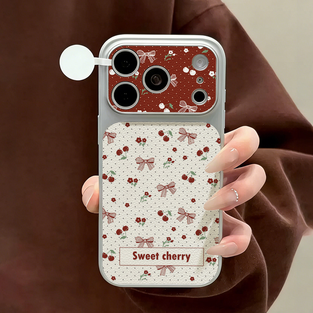 Camera Leather Case - Zoete Kersen Lederen Telefoonhoesje voor iPhone
